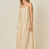 Strapless Pintuck Striped Maxi Dress