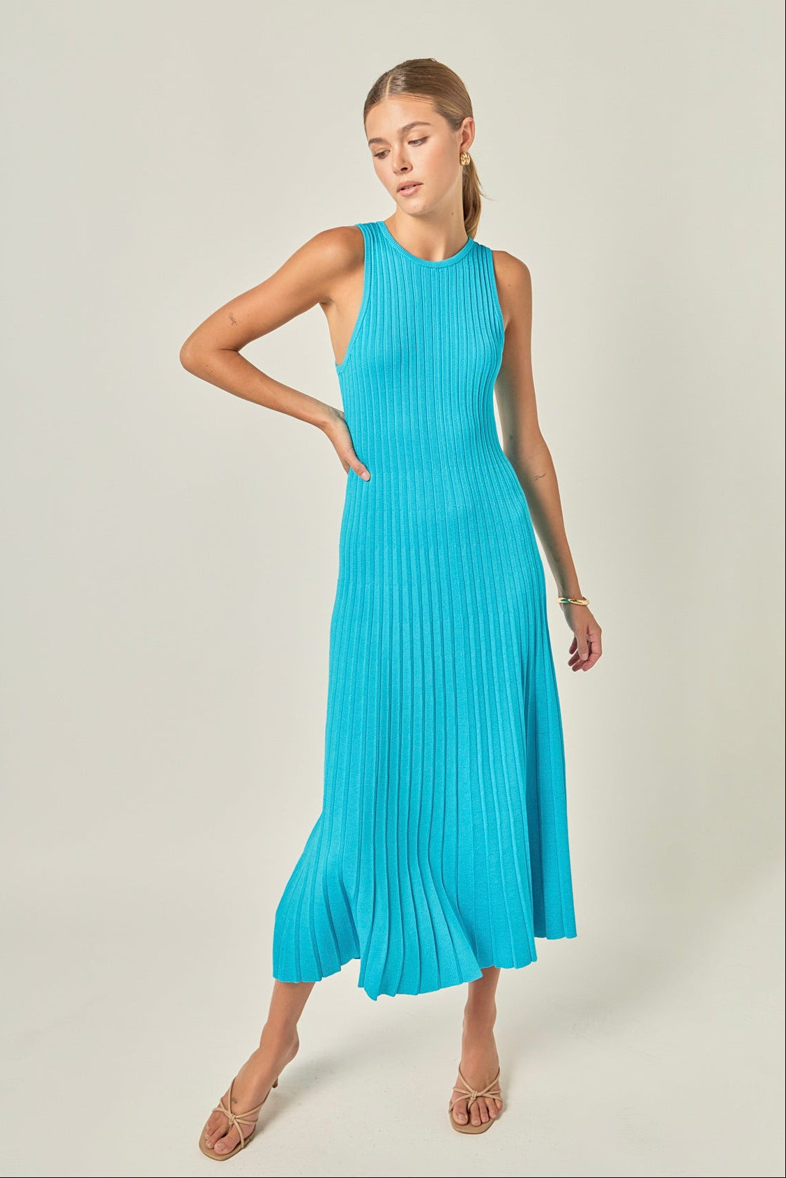 Sleeveless Ribbed Knit Midi Dress – English Factory