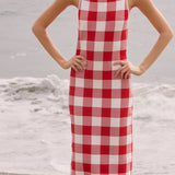Knitted Gingham Sleeveless Midi Dress