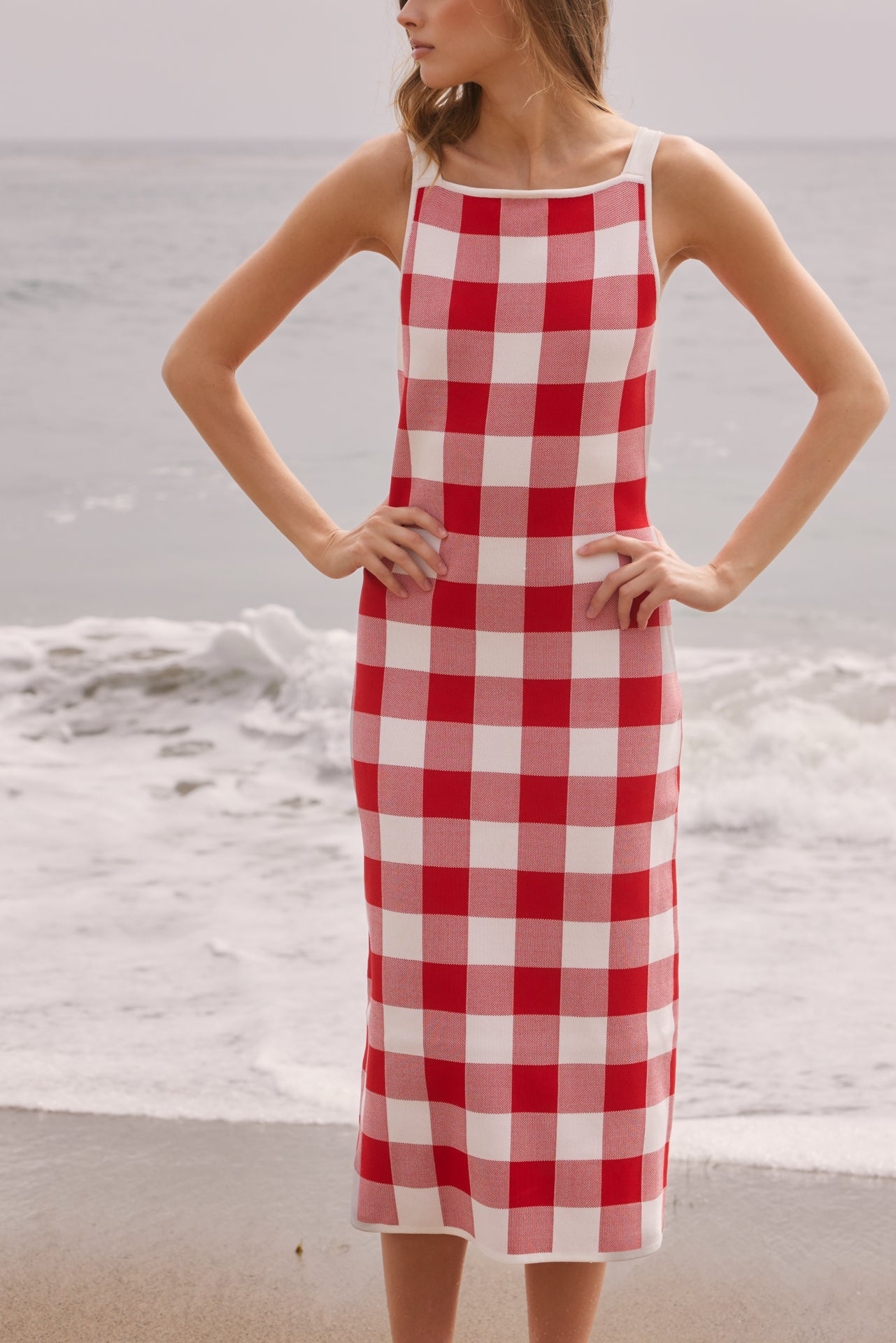 english factory gingham maxi dress Knitted Gingham Sleeveless Midi Dress – English Factory