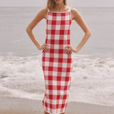 Knitted Gingham Sleeveless Midi Dress