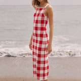 Knitted Gingham Sleeveless Midi Dress