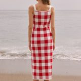 Knitted Gingham Sleeveless Midi Dress