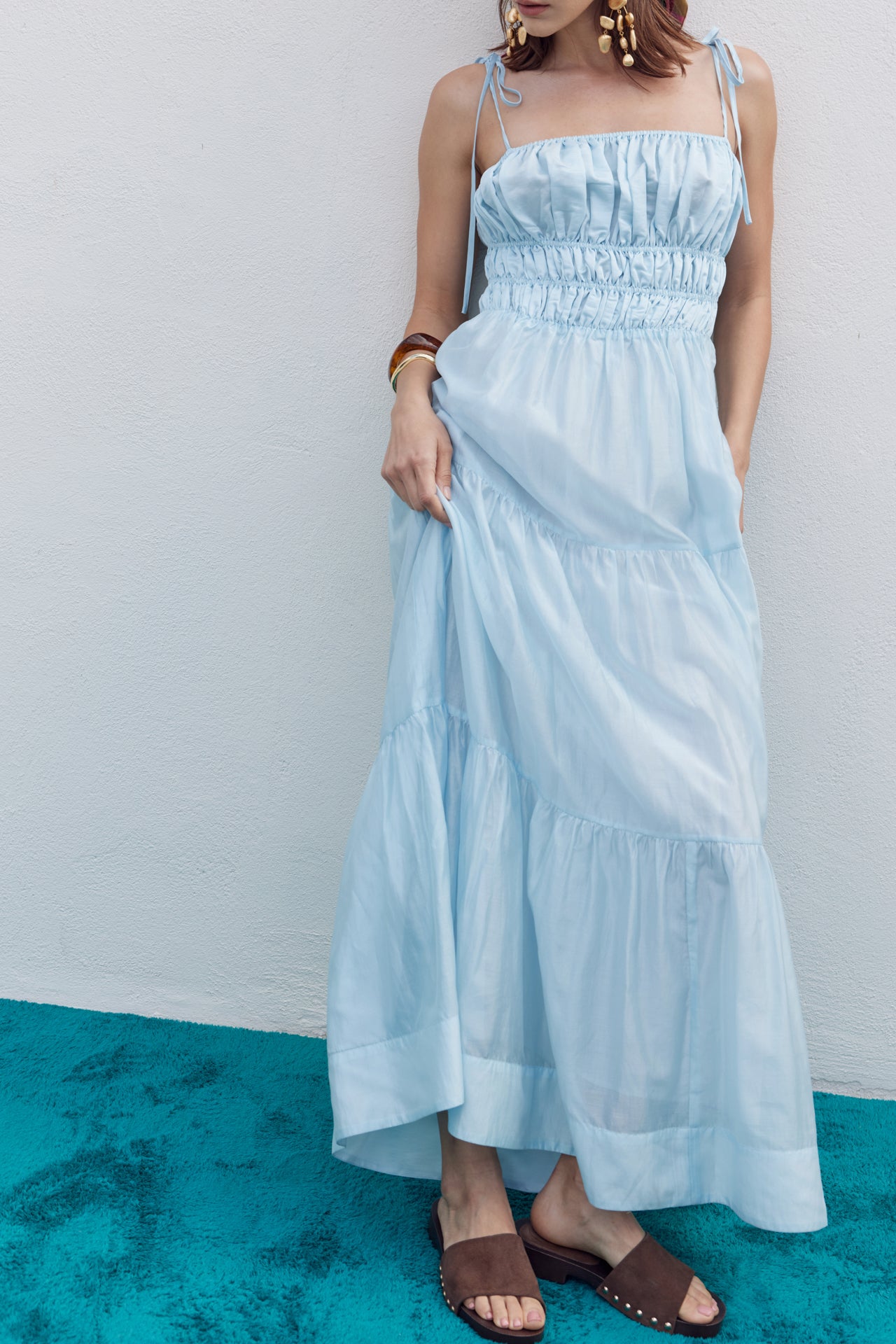 Smocked Tie Strap Maxi Dress English Factory Smocked Tie Strap Maxi Dress English Factory