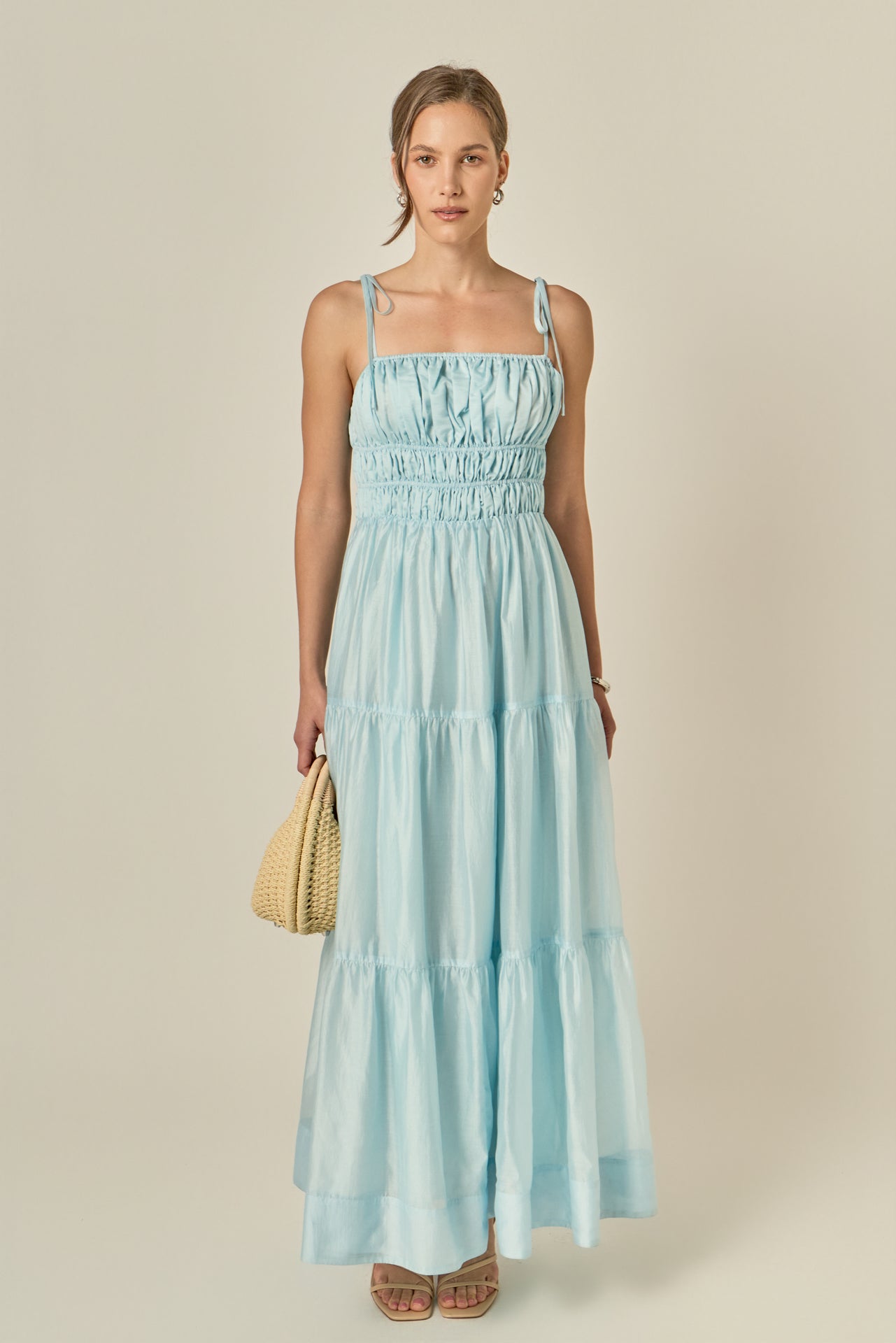 Smocked Tie Strap Maxi Dress – English Factory