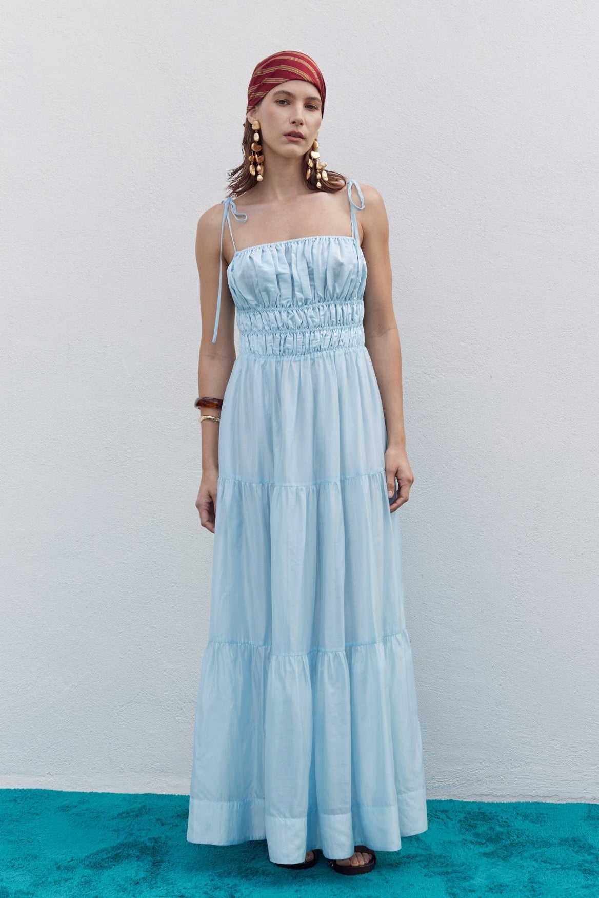 Smocked Tie Strap Maxi Dress – English Factory