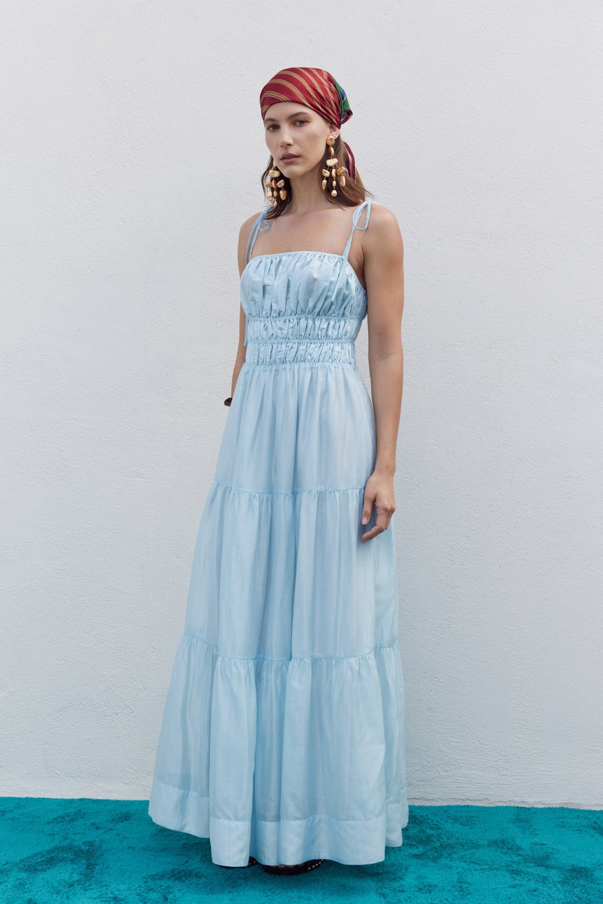 chinese dress ladies Women's Blue Oysters Smocked Maxi Dress - The Nantucket Light Blue / Xs