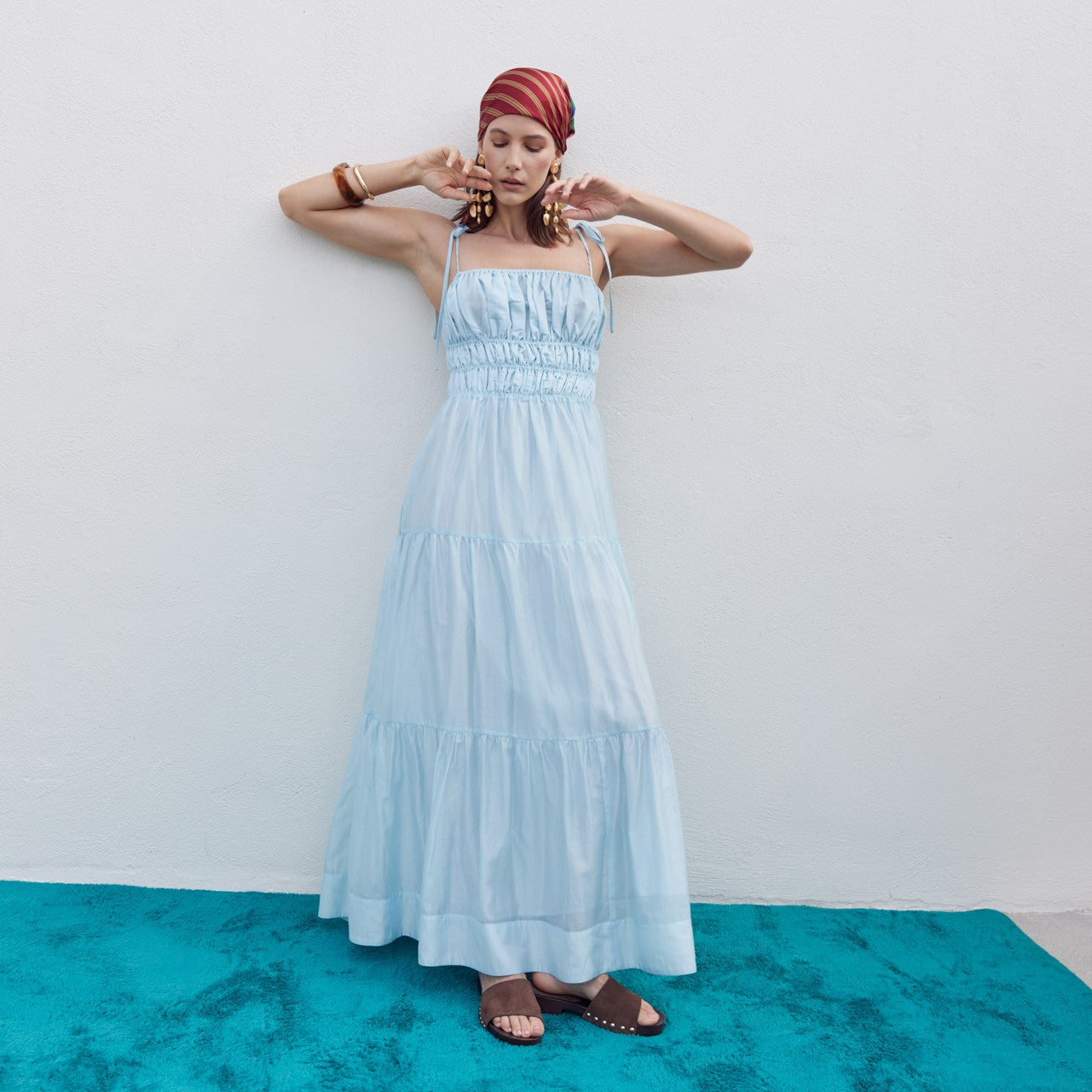 Smocked Tie Strap Maxi Dress English Factory Smocked Tie Strap Maxi Dress English Factory