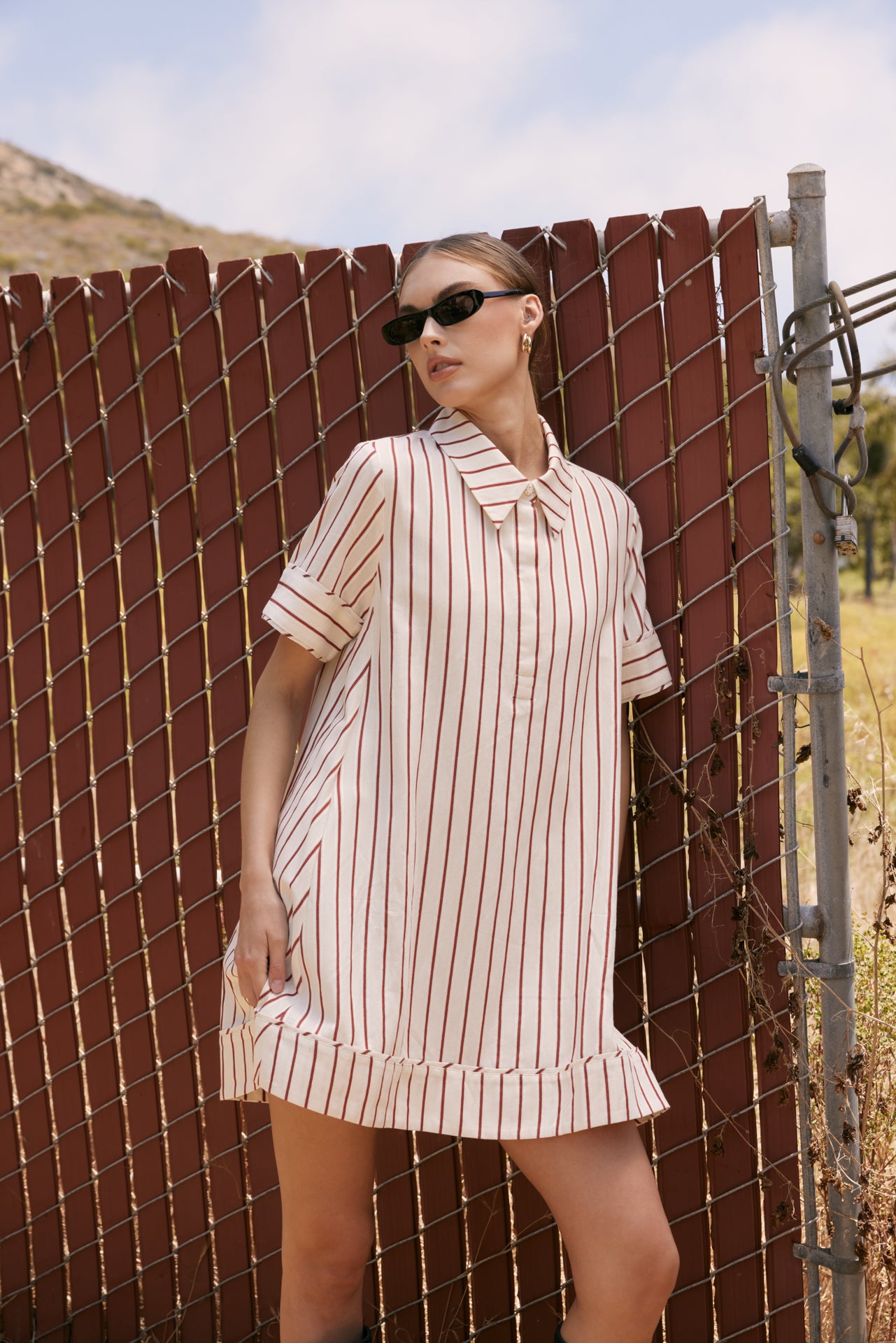 Stripe A-Line Shirt Dress English Factory Stripe A-Line Shirt Dress English Factory