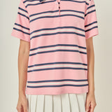 Stripe Collared Knit Top