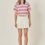 Stripe Collared Knit Top