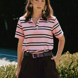 Stripe Collared Knit Top