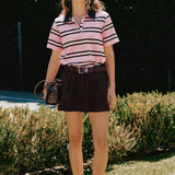 Stripe Collared Knit Top