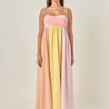 Colorblock Stripe Tie-Strap Maxi Dress