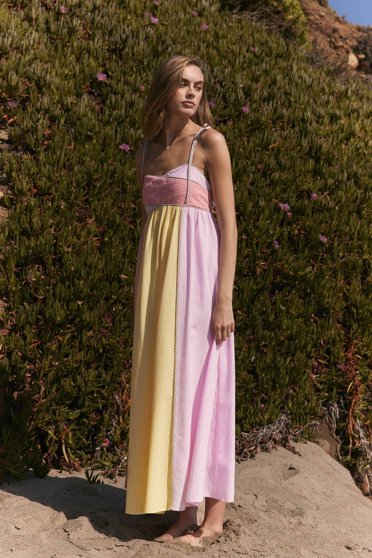 english factory stripe sleeveless maxi dress English Factory