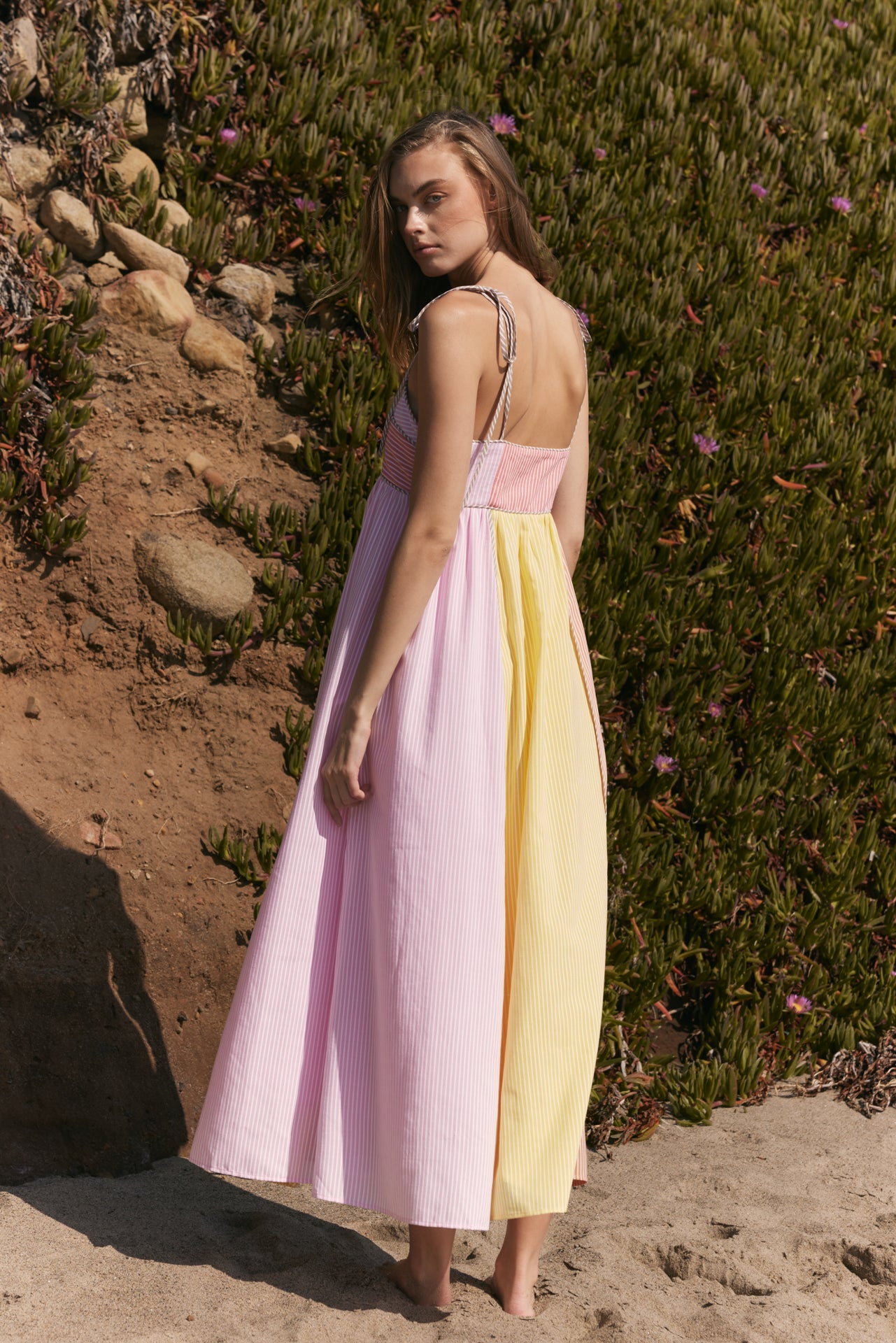 Colorblock Stripe Tie-Strap Maxi Dress MULTI / XS