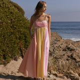 Colorblock Stripe Tie-Strap Maxi Dress