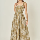 Embroidered Floral Tie-Back Cutout Maxi Dress