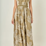 Embroidered Floral Tie-Back Cutout Maxi Dress