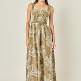 Embroidered Floral Tie-Back Cutout Maxi Dress