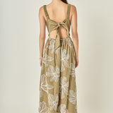 Embroidered Floral Tie-Back Cutout Maxi Dress