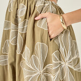 Embroidered Floral Tie-Back Cutout Maxi Dress