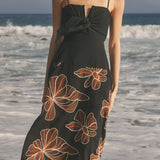 Embroidered Floral Bow-Front Midi Dress
