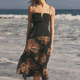 Embroidered Floral Bow-Front Midi Dress
