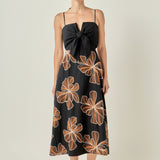 Embroidered Floral Bow-Front Midi Dress