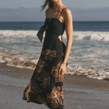 Embroidered Floral Bow-Front Midi Dress