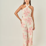 Halter Flower Embroidered Jumpsuit