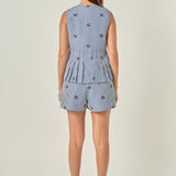 Embroidered Gingham Shorts