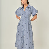 Embroidered Gingham Shirt Midi Dress