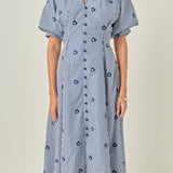 Embroidered Gingham Shirt Midi Dress
