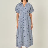 Embroidered Gingham Shirt Midi Dress