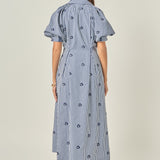 Embroidered Gingham Shirt Midi Dress