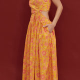 Sunset Bloom Scallop Midi Dress