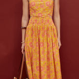 Sunset Bloom Scallop Midi Dress