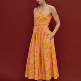 Sunset Bloom Scallop Midi Dress