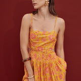 Sunset Bloom Scallop Midi Dress