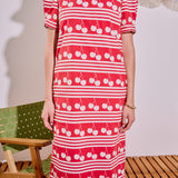 Cherry Stripe Printed Midi Dress