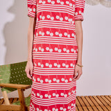 Cherry Stripe Printed Midi Dress