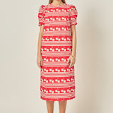 Cherry Stripe Printed Midi Dress