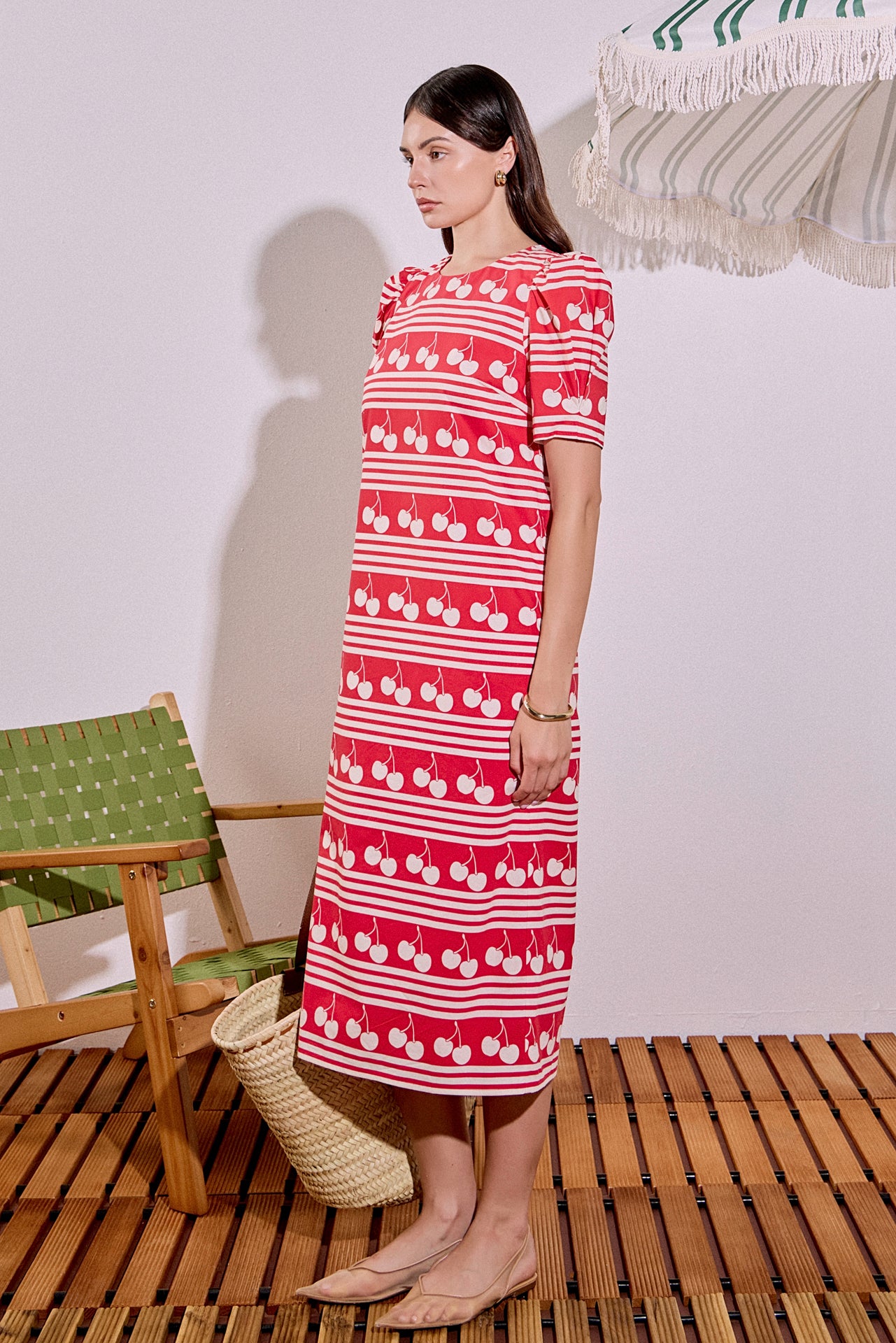 Cherry Stripe Printed Midi Dress – English Factory