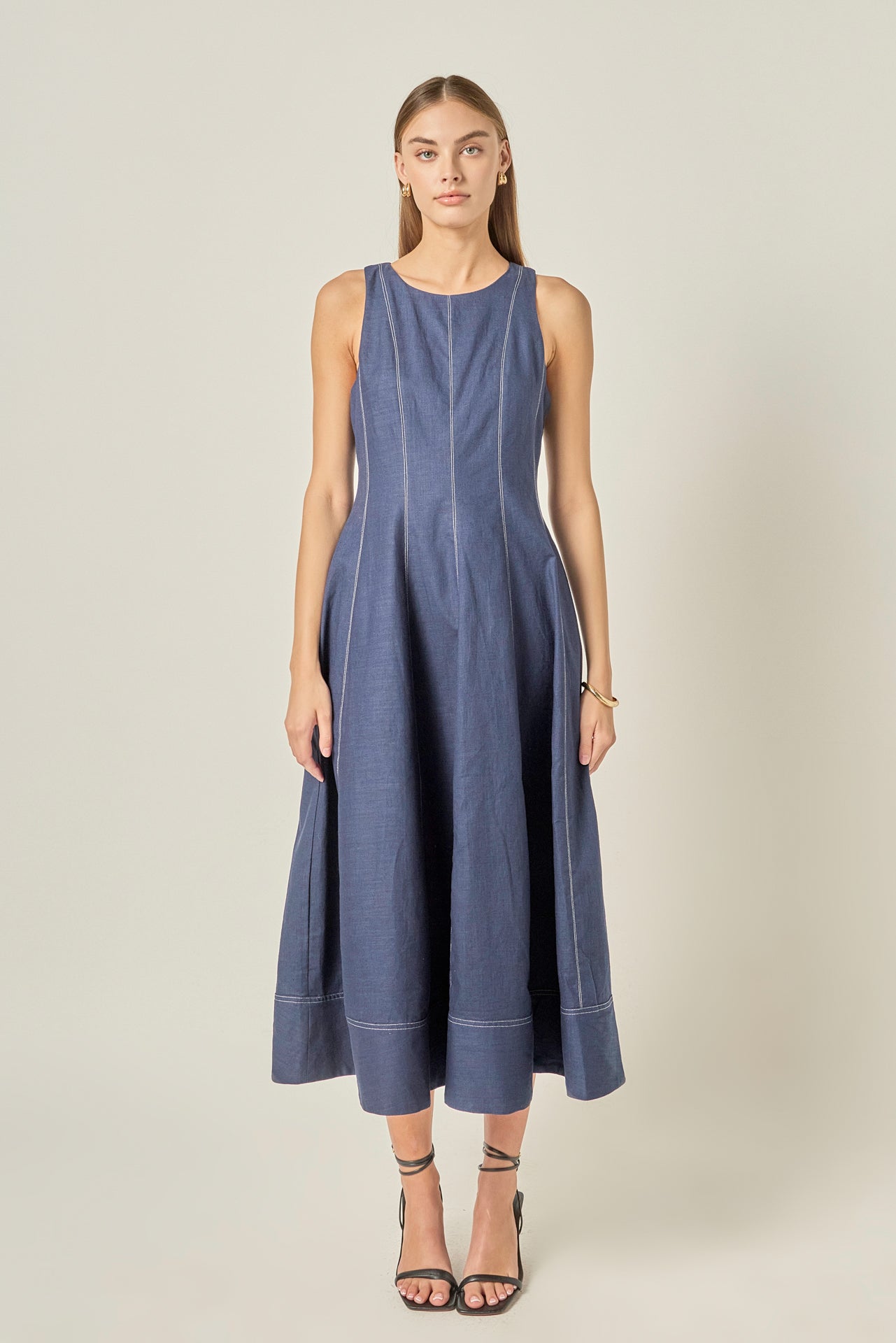 Linen Stitch Detail Midi Dress – English Factory