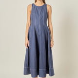 Linen Stitch Detail Midi Dress