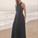 Linen Stitch Detail Midi Dress