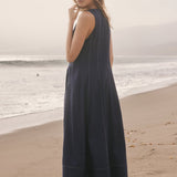 Linen Stitch Detail Midi Dress
