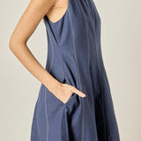 Linen Stitch Detail Midi Dress