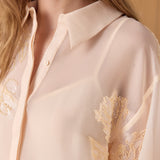 Sheer Beaded Long Sleeve Shirt